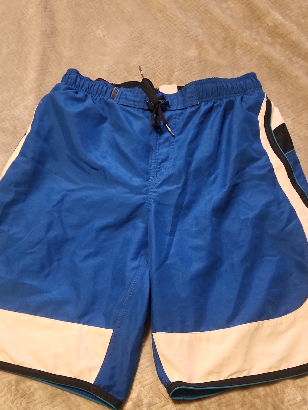 Nike Black and Blue Swim Shorts with White Swoosh